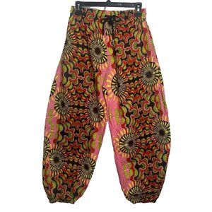 Powatt Graphic Print Joggers Pants Size S Baggy Pull On Bright Geometric Unisex